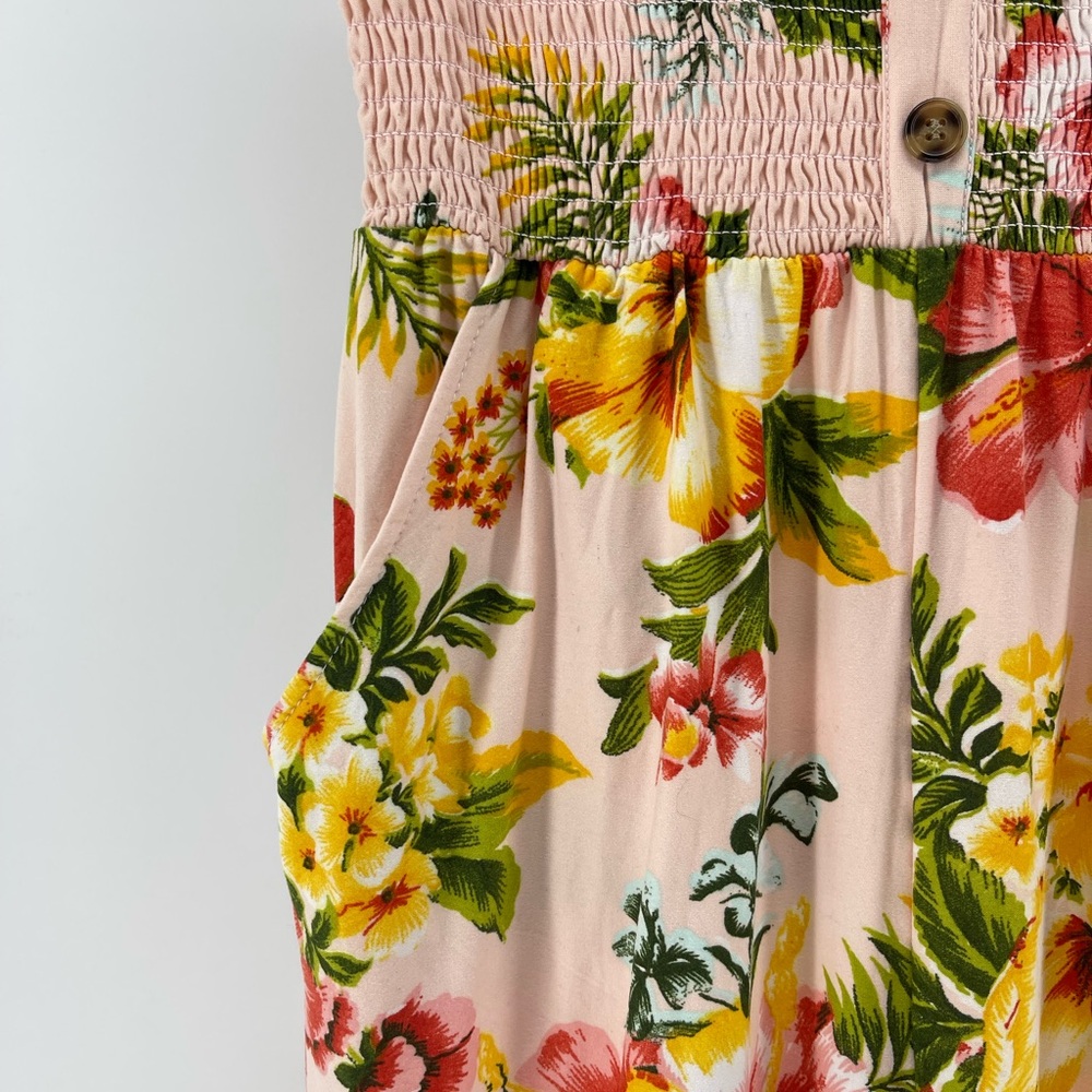 Jolie & Joy Pink Tropical Floral Print Strapless Jumpsuit, Pockets, Size Large - Picture 4 of 7